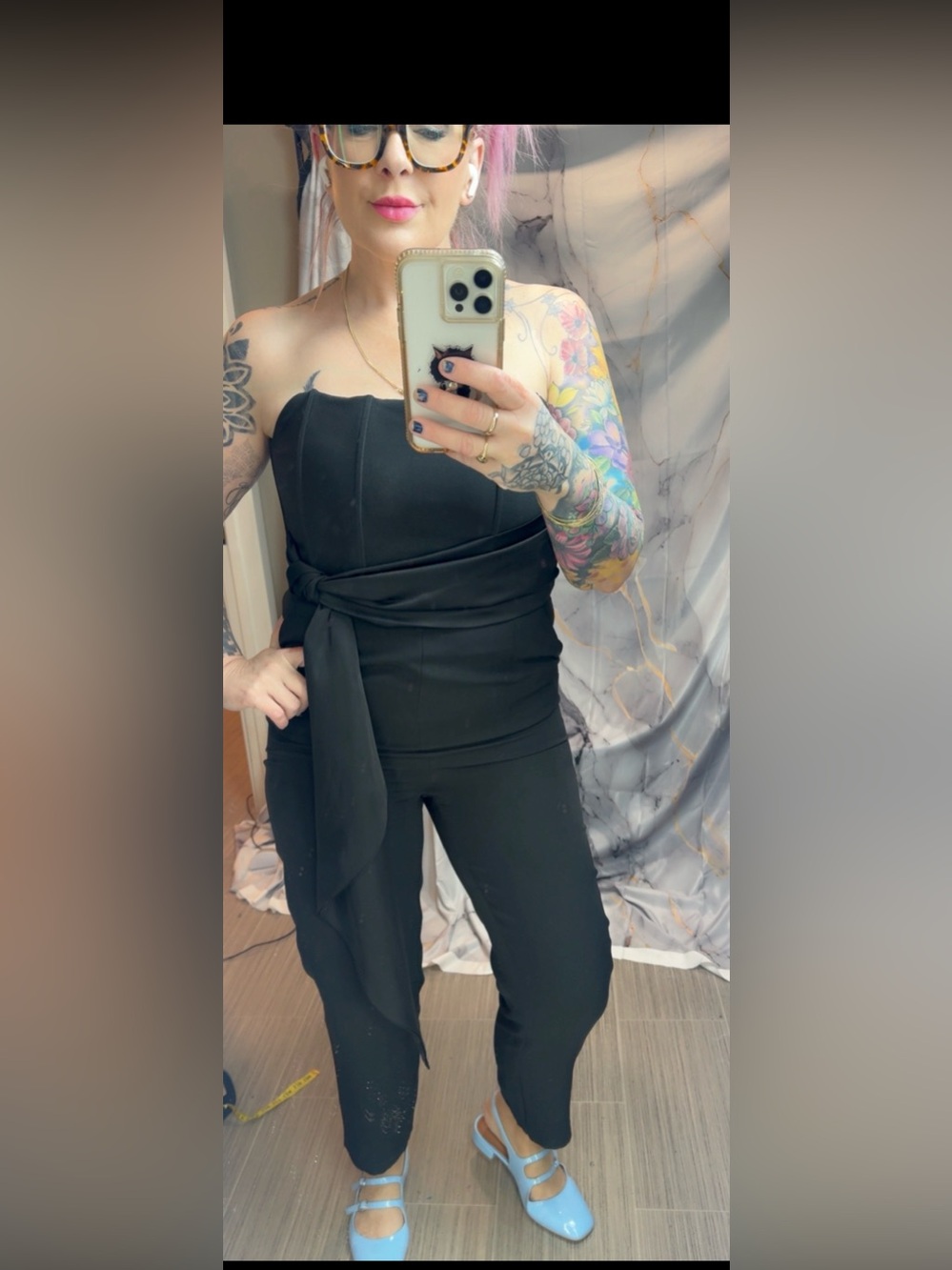 Steve Madden Black Strapless Jumpsuit with Waist Tie